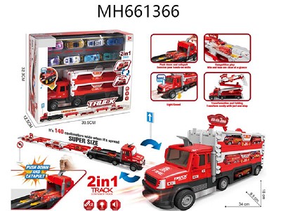 FOLDABLE DEFORMATION FIRE FIGHTING SLIDING TRACK CATAPULT STORAGE TRUCK WITH LIGHTS 