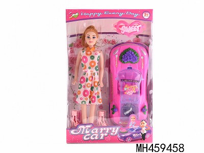 PULL LINE CAR WITH DOLL,LIGHTS(PINK PURPLE 2 COLOR MIXED)
